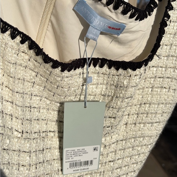 🆕 Antonio Melani Aurelia Tweed Mini Dress Ivory Black Trim Sleeveless Ruffle Hem - Picture 13 of 17